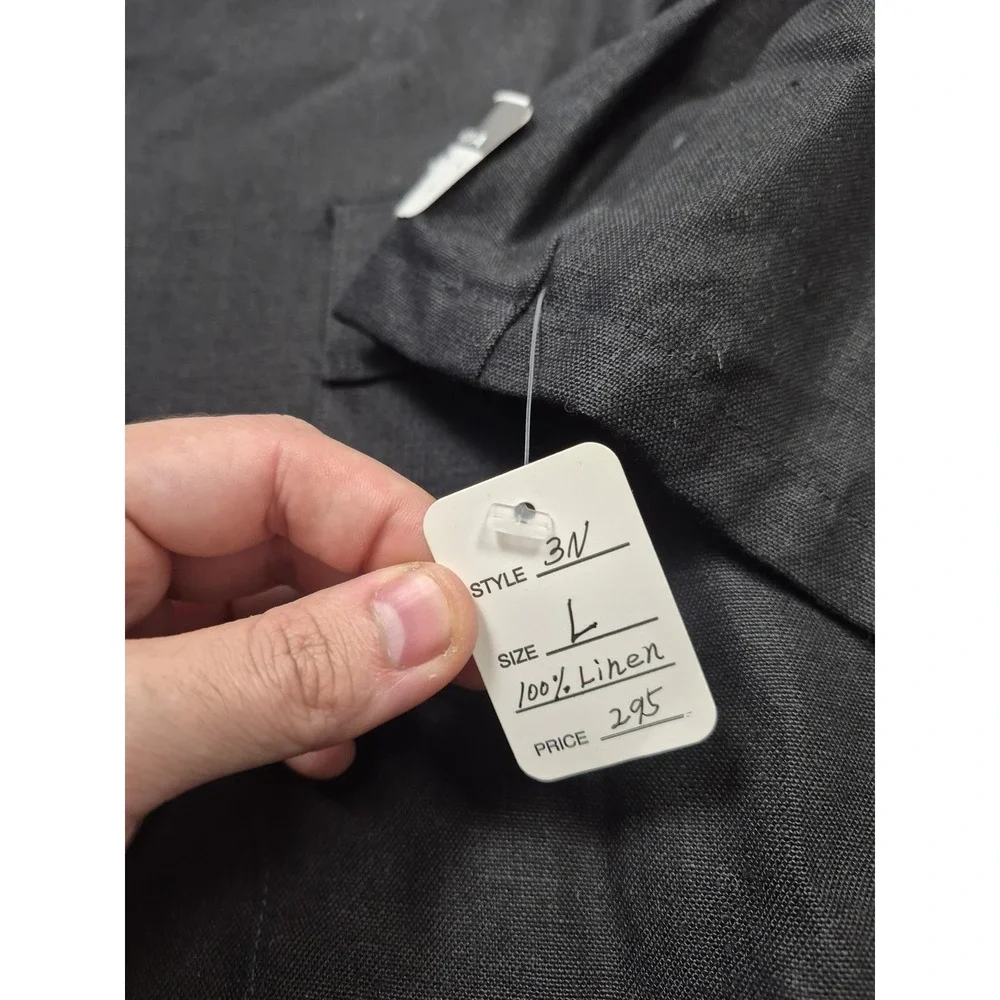 VTG Millenia Suit Mens L Black 100% Linen 2 Piece 36x36 USA NWT Unhemmed Summer